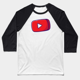 Red Play Button in Rounded Rectangle Music Cartoon Vector Icon Illustration (2) Baseball T-Shirt